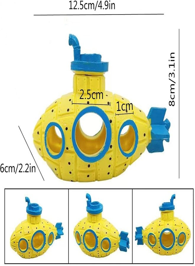 WinldMonmo Yellow Floating Submarine Ornament for Fish Tank - Cute Retro Style Resin Decor, Safe Tankmate Toy for Betta, Cichlids, Goldfish, Shrimp, Hermit Crabs, Aquarium Accessory - Image 4